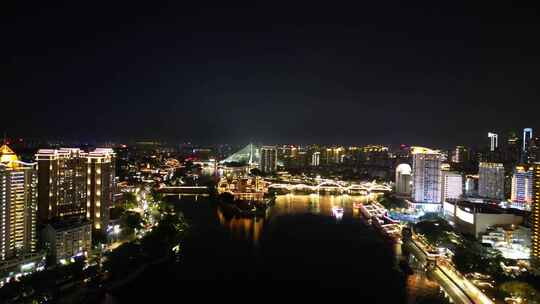 航拍福建福州闽江两岸夜景灯光