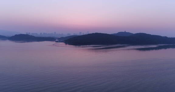 旅游景区 航拍鼋头渚太湖仙岛 黎明 推 远景