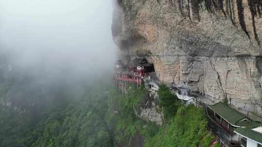 福建漳州灵通山风景区悬空寺航拍