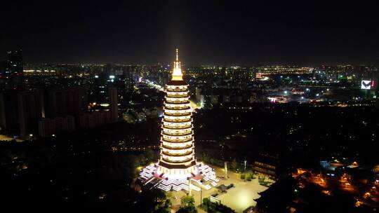 江苏常州天宁禅寺夜景航拍