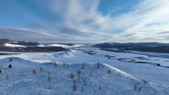 航拍内蒙古冬季丘陵雪原风光