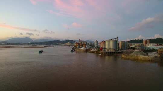 航拍闽江小岛果园茉莉花田沙洲湿地河汊白鹭