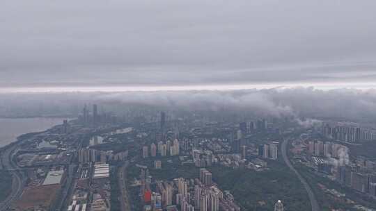 航拍深圳云海上的大湾区城市风光