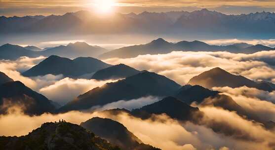 山峰阳光航拍云海日出延时雪山山脉意境风景