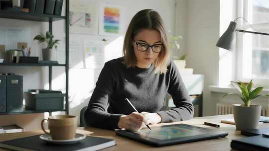 设计师居家办公专注绘画创意工作视频