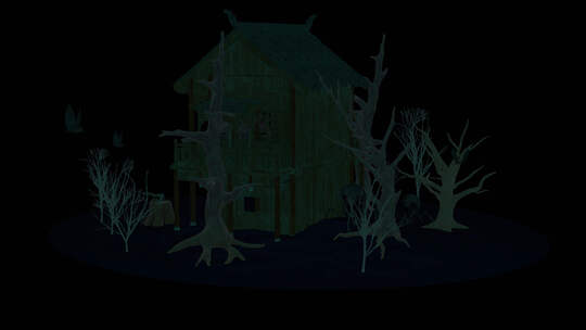 夜惊场景-森林中有怪物的房子，独家，Al