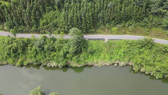 航拍河边乡村公路道路