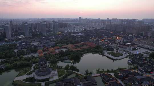 江苏宿迁城市日落晚霞夕阳西下航拍