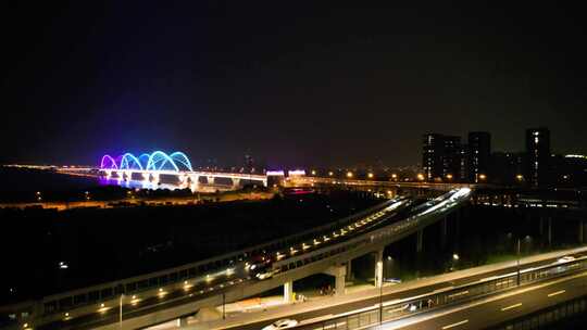 杭州九堡大桥车辆车流夜景视频素材