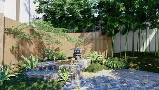 三维渲染日式庭院 中式园林 景观动画