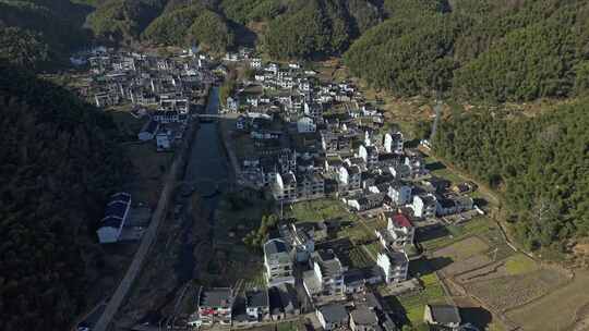 安徽皖南休宁大阜村山区农村建筑航拍