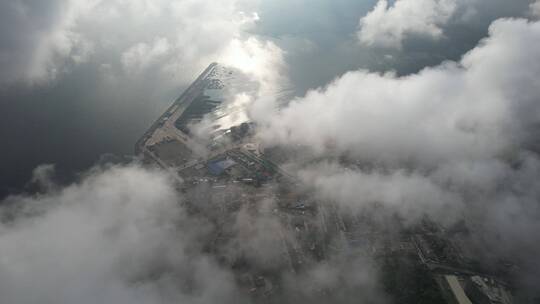 航拍飞云之下的威海远遥浅海科技湾区视频素材模板下载