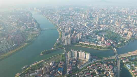 高空鸟瞰衡阳市湘江与蒸水两江交汇城市航拍