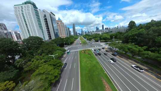 深圳地标穿越机航拍城市道路平安大厦深圳湾
