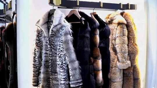 挂架上的各式皮草服装