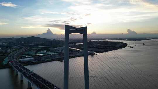 深中通道日落夕阳夜景航拍