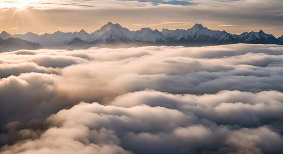 雪山云雾阳光山峰云海日出自然生态环境风景