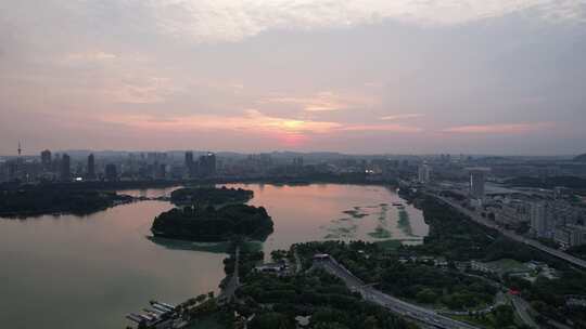 江苏南京夕阳晚霞夜幕降临夜景灯光航拍