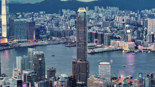 香港维多利亚港夜景航拍