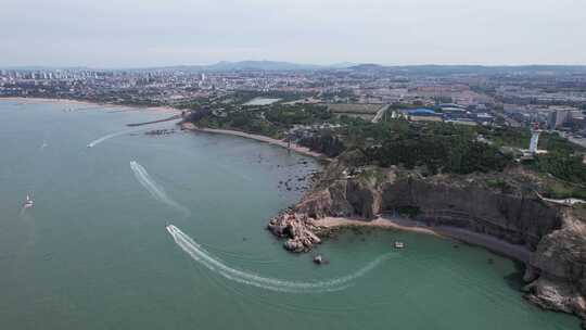 航拍大海海浪沙滩礁石