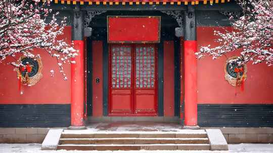 红墙雪韵中式红墙 红墙雪景红墙建筑红墙梅