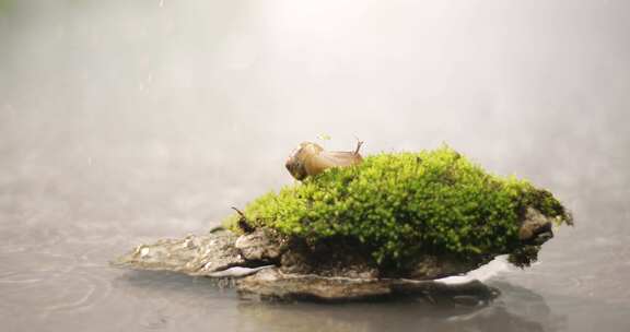 湖面 小溪 苔藓 蜗牛