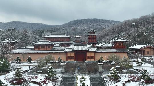 湖北襄阳习家池雪后航拍