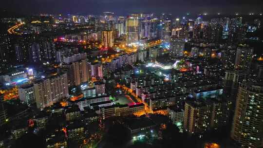 海南三亚CBD中央商务区城市夜景交通