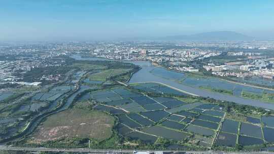 广东省东莞市寮步镇航拍城镇建筑田园风光