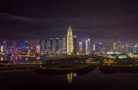 深圳湾夜景航拍延时摄影城市建筑城市风光