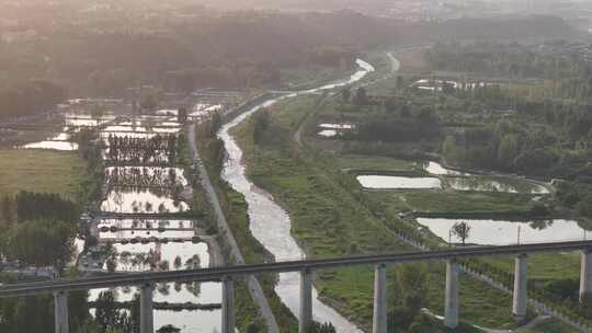 沣河航拍铁路桥