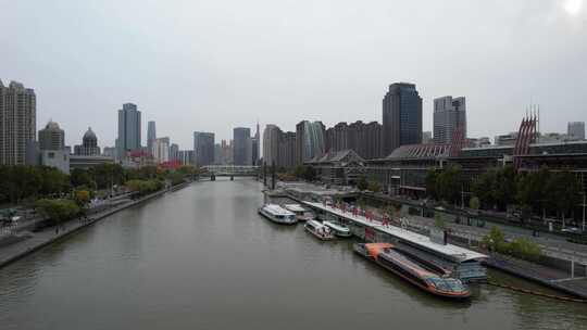 天津海河风景古文化街码头城市风光航拍