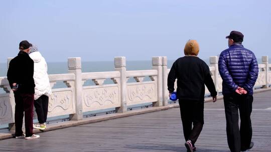 栈桥上游客看海散步休闲60帧视频素材模板下载