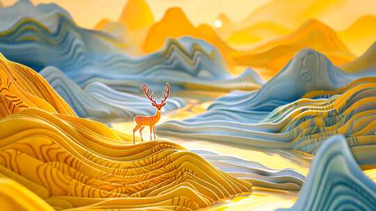 古风金色山水立体三维背景 国风黄金山场景