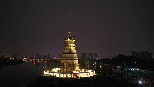 航拍衡阳来雁塔夜景灯光秀