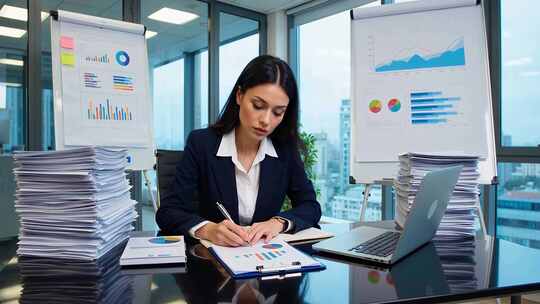女商人办公室伏案分析数据