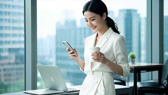 商务女性使用手机办公职场人物工作场景