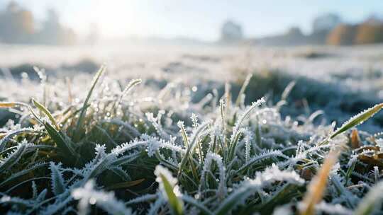霜降草地冰霜唯美微距特写视频