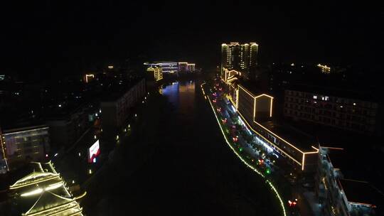 航拍通道侗乡廊桥风雨桥夜景