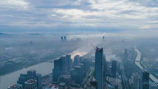 广州琶洲西区平流雾航拍