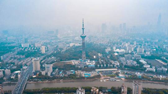 南京_江苏电视塔_日景夜景_环绕航拍延时