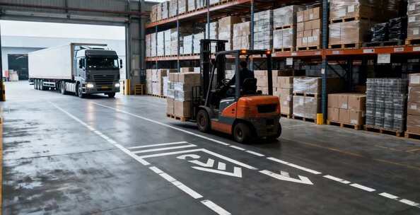 仓库叉车作业与货车装卸场景