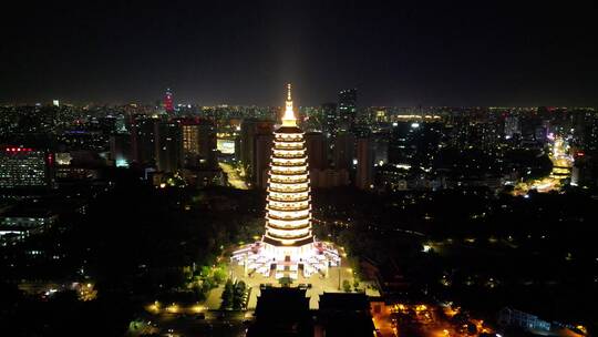 江苏常州天宁禅寺夜景航拍