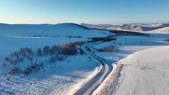 大兴安岭自然风景丘陵山地冬季雪野风光