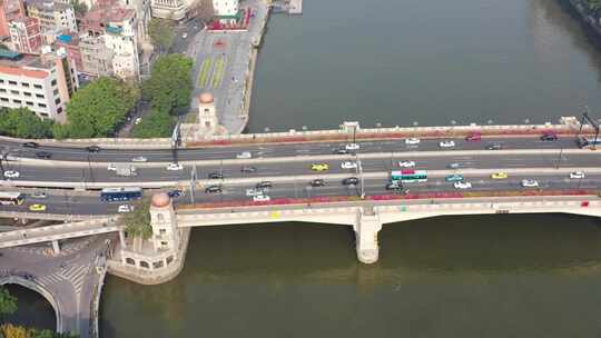 广州人民桥车流航拍原素材