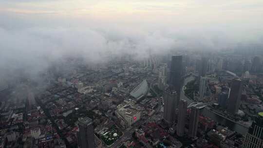 天津海河风景城市云海风光