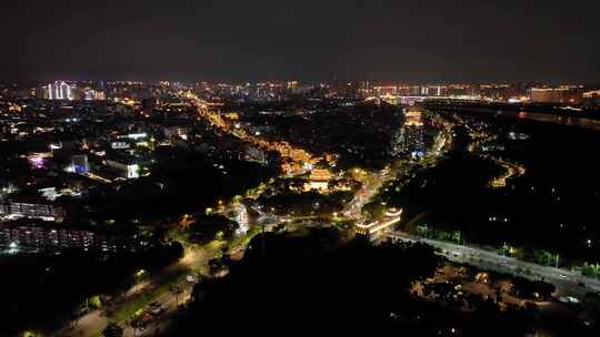 泉州临漳门夜景航拍鲤城区夜晚新门街夜景视频素材模板下载