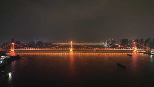 武汉鹦鹉洲大桥夜景航拍武汉长江夜景风光