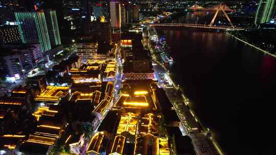 浙江宁波城市夜景灯光航拍