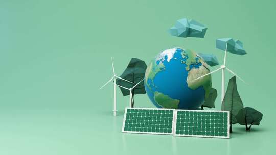 风力发电太阳能电池板能源3d动画
